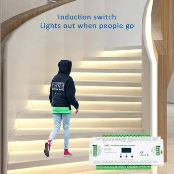 32CH ES32 PIR Sensörü merdiven lambası Kontrol İnsan Vücudu Kızılötesi Endüktif Anahtarı Adım Lamba Kontrolü için Tek Renk RGB Şerit