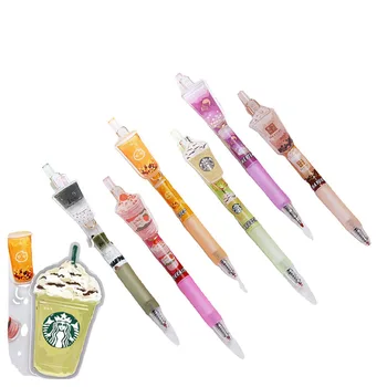36 adet / grup Yaratıcı Süt Çay Basın Jel Kalem Sevimli 0.5 mm Siyah Mürekkep İmza kalemler Ofis Okul Malzemeleri Kırtasiye hediye