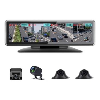 360 ° Panoramik Pano araba dvr'ı 12 İnç Dokunmatik Ekran 4 Kanal FHD 1080P IPS Video Kaydedici 4 Bölünmüş Ekran Dash kamera