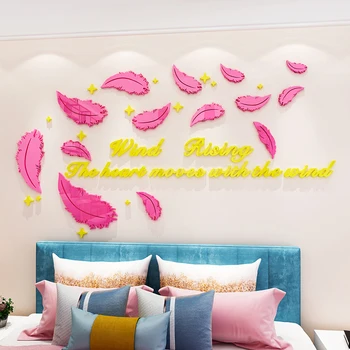 3D Akrilik Ayna Tüy Ev Dekor Duvar Çıkartmaları Çıkartması Oturma Odası Yatak Odası Düğün Dekoratif DIY Duvar Sanatı