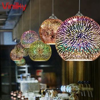 3D cam kolye ışık havai fişek renkli lambalar ev dekorasyon kaplama top asılı aydınlatma yemek odası yaratıcı avizeler