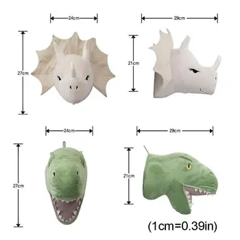 3D Karikatür Hayvan Kafası Dinozor Dolması peluş oyuncak Çocuklar için oda duvar dekoru GXMB