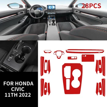 3D Kırmızı Karbon Fiber İç Kapak Trim Çıkartmalar Merkezi Konsol Hava Firar direksiyon Kol Dayama Çıkartmaları Honda Civic 11th 2022