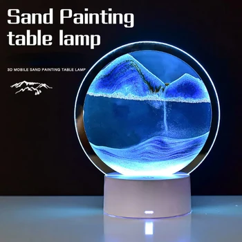 3D renkli hareketli kum sahne quicksand boyama, hareketli kum saati LED masa lambası, dekompresyon lambası sanat dekorasyon.