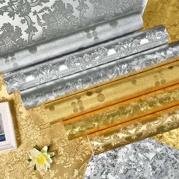 3d Çiçek altın folyo duvar kağıdı papel de parede altın salon tavan çıkartmalar için kabartmalı tv arka plan duvar kağıtları ev dekor