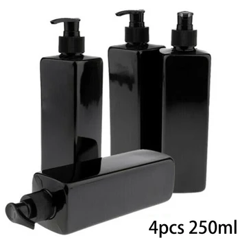 4 Adet 250ml Sıvı Sabunluk Boş pompa şişeleri Kare Siyah PET Plastik Banyo Duş Jeli Şampuan Basın Şişe Dolum
