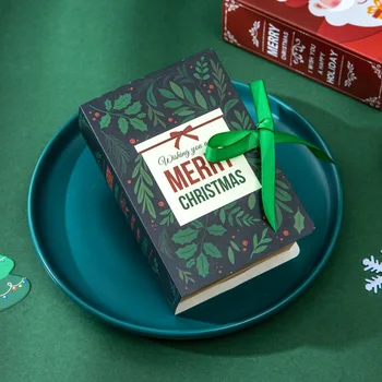 4 Adet Kitap Şekli Merry Christmas Şeker Kutuları Çanta Noel Noel Baba Hediye Kutusu Navidad Natal Noel Parti Dekorasyon Malzemeleri