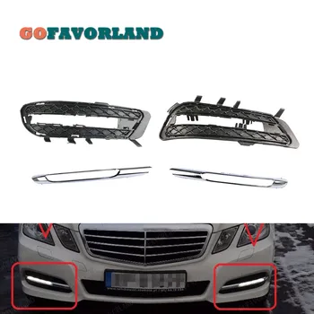 4 Adet Set Ön Tampon Sis farı ızgarası Kapak + Krom Trim Kalıplama Sol Sağ Mercedes-Benz İçin W212 E350 E400 E550 2012 2013