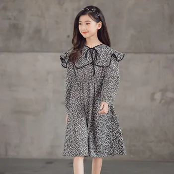4 İla 14 Yıl Genç Kız Çiçek Elbise 2022 Sonbahar Yeni Çocuk şifon elbise Bebek Çocuk Uzun Kollu Giyim Yay Sonbahar, #6620