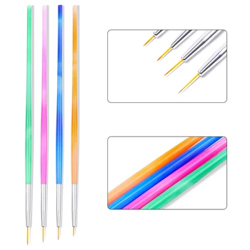 4 Stil Nail Art Hattı Boyama Fırça UV Jel Lehçe Akrilik Kalem Fransız Hatları Stripes Izgara Çizim Fırçalar 3D DIY Manikür Araçları