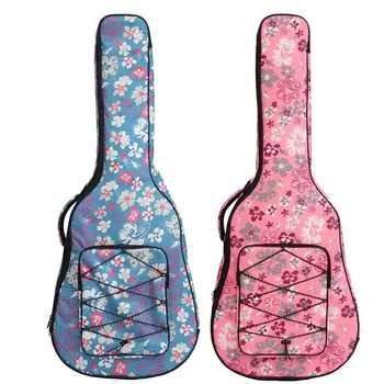 40/41 İnç Çiçek Baskılı Halk Akustik Gitar Kılıfı Gig Bag Tuval Pad 10mm Pamuk Kalınlaşma Yumuşak Kapak Su Geçirmez Sırt Çantası