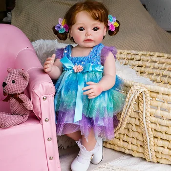 48CM Tam Vücut Silikon Yeniden Doğmuş Prenses Yürümeye Başlayan Kız Bebek Sue-Sue Köklü Saç El detaylı Boyama Su Geçirmez Bebe Oyuncaklar