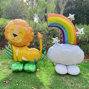 4D Ayakta Aslan Dinozor Hayvan Folyo Balonlar Çocuklar Jungle Safari Doğum Günü Partisi Dekorasyon Oyuncak Hediye Helyum Hava Globos