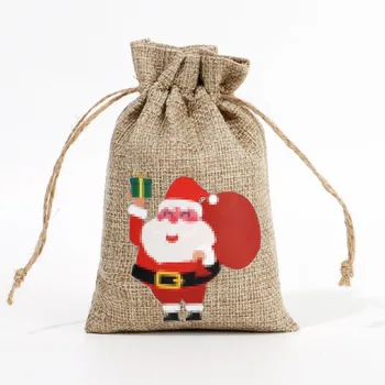 5 adet 10 * 15cm Keten Noel Hediye Çanta Noel Dekorasyon Süspansiyon Küçük Bez Çanta Hediye Paketleme Çantası Sahne