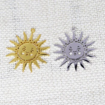 5 ADET DIY Paslanmaz Çelik Soyut Güneş Yüz Charm Kolye Kadınlar İçin Göksel Gülen Güneş Sistemi Moda Kolye
