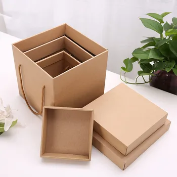 5 adet / grup Gül Çiçek Hediyeler Taşınabilir Kraft Kağıt Kutuları Kek Kutuları Düğün Doğum Günü Partisi Hediye Paketleme Malzemeleri