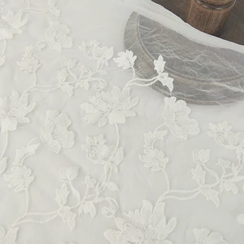 5 metre Yeni Pamuk Nakış Dantel Kumaş Elbise Malzemesi Beyaz / Krem rengi Nakış Örgü Düğün Konfeksiyon Kumaş Dantel Kumaş