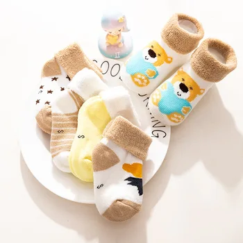 5 Pairs Sonbahar Kış Bebek Çorap Yenidoğan Karikatür kız Bebek Çorap Bebek Erkek Bebek Çorap Kalınlaşmak Yumuşak Pamuk Sıcak Bebek Aksesuarları