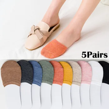 5 Pairs Ön Ayak Çorap Kadın Yaz Şeker Renk Kadın Yarım Ayak ayak koruyucu Yarım Çorap Topuklu Görünmez Pamuk Nefes Çorap