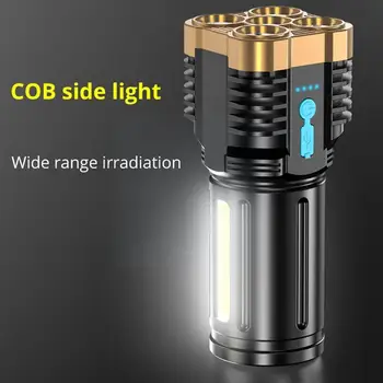5 çekirdekli süper parlak el feneri şarj edilebilir açık Led çok fonksiyonlu uzun menzilli ekran P1000 cob spot ışığı ışık pil N9O9