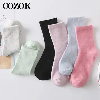 5 Çift / grup Sıcak Satış Basit Bayan Renkli Katı Çorap Kızlar Şeker Renk Moda Çorap Bahar Sonbahar Pamuk Çorap Kad Çorap