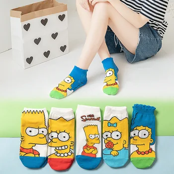 5 Çift Simpsons Yaz Moda komik çoraplar Erkekler Kadınlar Karikatür Sevimli Harajuku Mutlu Cosplay Rahat Düz Çift Kısa Çorap