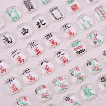 50 ADET 8x10mm Mix 3D Çin Mahjong Facai Temizle Cam Takı Nail Art Rhinestones Manikür Çin Tarzı Süsler Takılar Kitleri