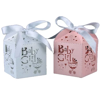 50 adet / torba Bebek Duş Kız Şeker şeritli kutu Cinsiyet Reveal Misafirler İçin Hediyeler Doğum Günü Partisi Iyilik Süslemeleri Malzemeleri