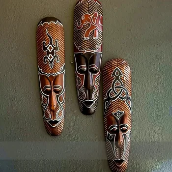 50cm Ahşap Oyma Boyalı Maske Asılı Dekorasyon Endonezya Tarzı Duvar Dekorasyon İç Duvar Facebook Kolye Ev Dekor