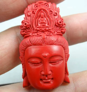 55 * 41mm Ücretsiz kargo Çin Kırmızı Organik Cinnabar kolye kolye Buda kafa el oyma