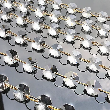 5m - 100m Temizle Altın Yüzük İle 14mm Kristal Sekizgen Boncuk Zincir Garland avize lamba Parçası Perde Zanaat Süs Ev