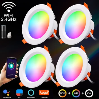 5W 7W 9W 15W Tuya WiFi Akıllı Downlight 5V Karartma Spot Renkli LED Ampuller RGB + RGBWW + RGBCW Alexa Google Ev ile Çalışmak