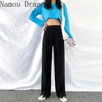 5xL Kahverengi Örtü Geniş bacak Doku Takım Elbise kadın İlkbahar ve Sonbahar 2021 Pantolon Yüksek Bel Paspas ve ince pantolon