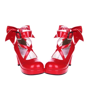 6.5 cm Yüksek Topuklu Kırmızı Strappy Pompalar Prenses Bayan Tatlı Lolita Cosplay parti ayakkabıları