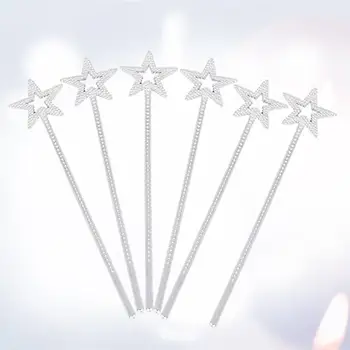6 Adet Melek Peri Değnek Cosplay Değneklerini Plastik Galvanik Pentagram Gümüş Melek Peri Değnek Doğum Günü Partisi Cosplay Düğün