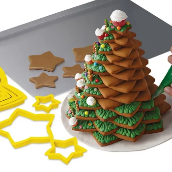 6 adet / takım Noel Ağacı kurabiye kalıbı Noel Plastik DIY 3D Yeni Yıl Bisküvi Zencefilli Kurabiye Kalıp Makinesi Damga Pişirme Aracı
