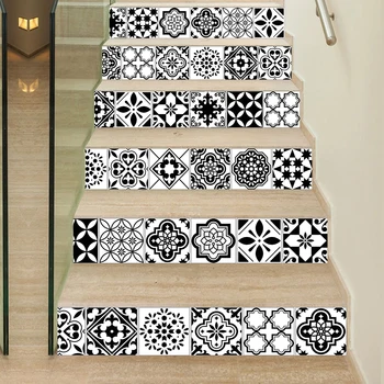 6 adet / takım Siyah & Beyaz Merdiven Çıkartmalar Merdiven Adımları Zemin Duvar Sticker Ev Dekor Kendinden yapışkanlı Su Geçirmez Duvar Kağıdı