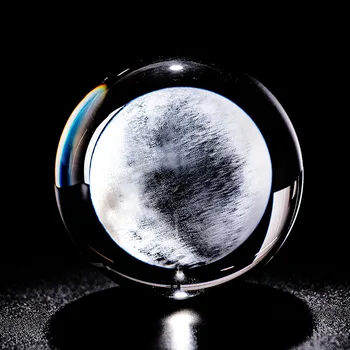 6 CM Ay Küre El Sanatları Minyatür Kristal Top 3D Lazer Kazınmış Kuvars Cam Küre Ev Dekorasyon Heykelcik Süsler Hediyeler