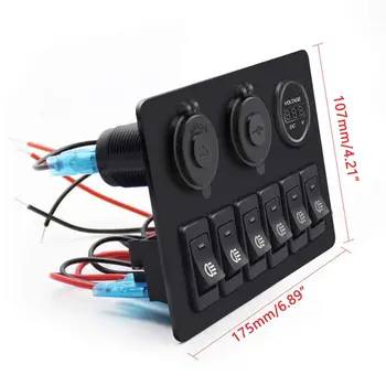 6 Gang 12 V / 24 V LED Rocker Anahtarı Paneli Su Geçirmez Çift USB Bağlantı Noktası devre kesici Dijital Voltmetre Araba RV Camper Karavanlar