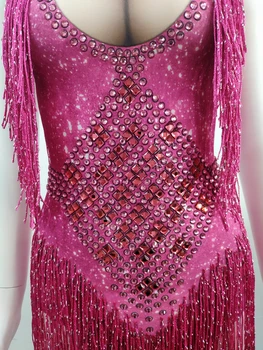 6 Renkler Sparkly Kristaller Püskül Bodysuit Gece Kulübü Dans DS Gösterisi Sahne Giyim Streç Parti Kıyafet Kadın Şarkıcı Dansçı Kostüm