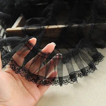 6CM Genişliğinde Siyah Örgü Kat Dantel Kumaş Nakış Şerit Saçak fırfır etekli El Yapımı DIY 3d Pilili Elbise Etekler Dikiş Malzemeleri