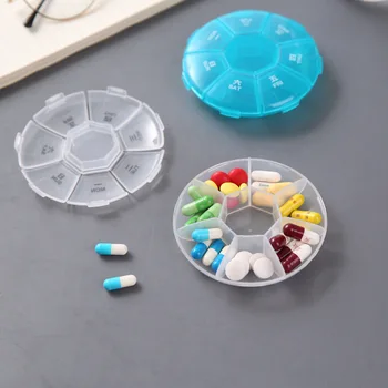 7 Izgara Yuvarlak Tasarım Taşınabilir Haftalık Hap Kutusu saklama kutusu Hap Durumda Konteyner Mini Tıp Organizatör Tablet Dağıtıcı