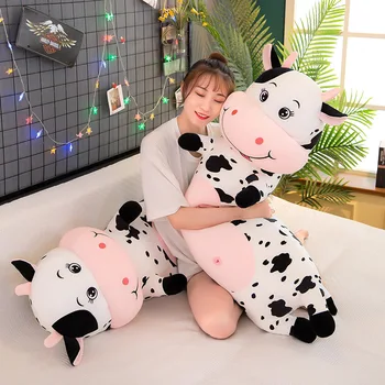 70cm-100cm Güzel Yaratıcı Süt İnek Peluş Yastık Oyuncaklar Yumuşak Dolması Karikatür Hayvan Sığır Bebek Yatak Odası uyku yastığı Yastık