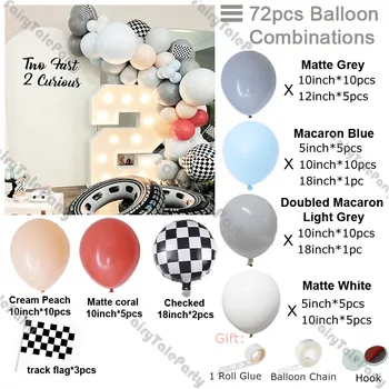 72 adet Araba Yarışı Tema İki Hızlı Balon Kiti Mavi Gri Kontrol Folyo Balonlar Bebek Duş Yarış Arabası 1st 2nd Doğum Günü Partisi Malzemeleri