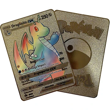 8.8 * 6.3 cm Dragonite GX Gökkuşağı Pokemon Altın Kart koleksiyoncu Nadir Parlak Altın oyuncaklar çocuklar için