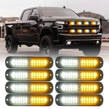 8 Adet 12LED araba flaşlı uyarı lambası ızgara yanıp sönen arıza acil ışık araba işaret lambası Amber sarı LED yan ışık 12/24V
