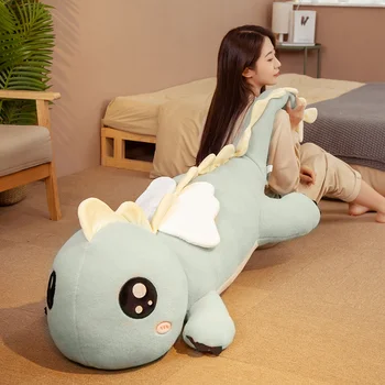 90-150cm Huggable Büyük Uzun Dinozor peluş oyuncak Yumuşak Karikatür Hayvan Melek Ejderha Dolması Bebek Erkek Arkadaşı Yastık çocuklar için doğum günü hediyesi
