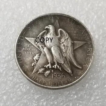 ABD 1936 Texas Yarım Dolar Kopya Paraları Gümüş Kaplama Çoğaltma Specie Koleksiyon