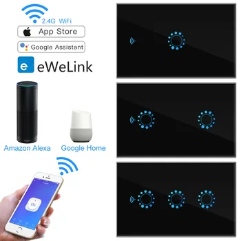 ABD Akıllı Dokunmatik Anahtarı WiFi APP Ewelink Kablosuz Kontrol ışık anahtarı Alexa / Google Ev Duvar Dokunmatik Anahtarı Temperli Cam