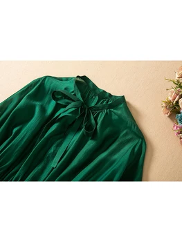 AELESEEN Moda Tasarımcısı 2022 Yaz Yeşil Elbise Kadınlar Katı Elastik Bel Kısa Kollu A-line Zarif Parti Midi